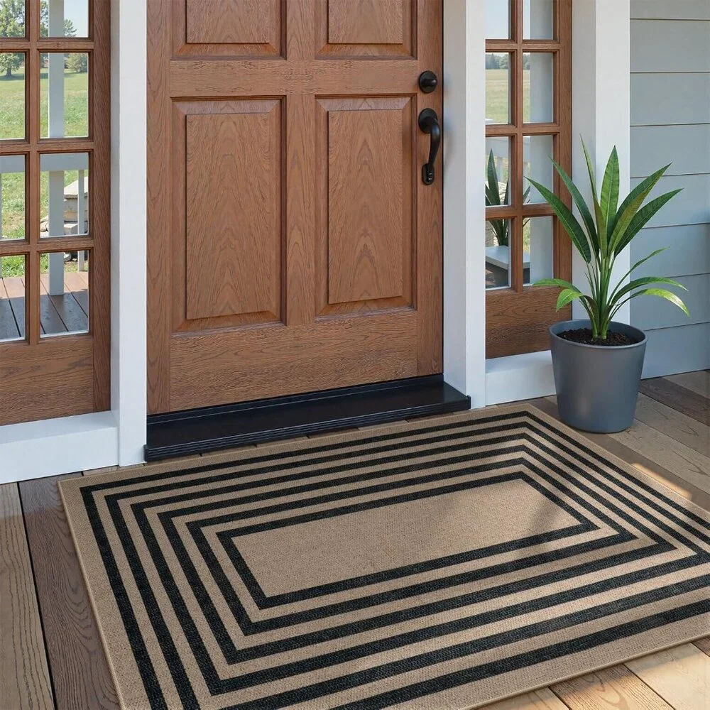 New Modern Geometric Easy Jute Outdoor Rug, 3x5 Black Washable Kitchen Rugs